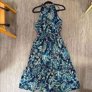 Nicole Miller Navy and Teal Paisley Maxi Dress